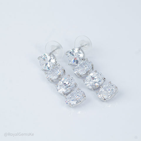Sterling Silver Four Cushion Crystal Dangle Earrings