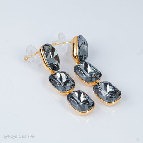 Triple Cushion Cut Smoky Crystal Dangle Earrings