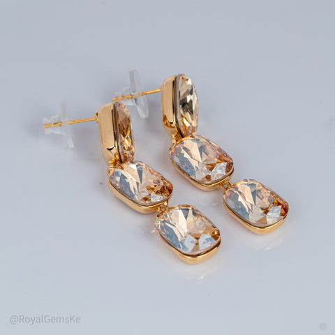 riple Cushion Cut Champagne Crystal Dangle Earrings