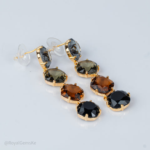 Gold-Plated 4 Cushion Crystal Dangle Earrings – Multicolor Gradient