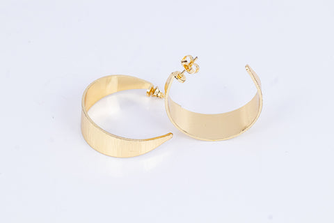 Sleek Brushed Gold Crescent Hoop Earrings