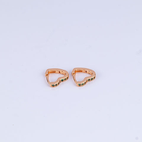 Heart-Shaped Green Accent Kids Hoop Earrings