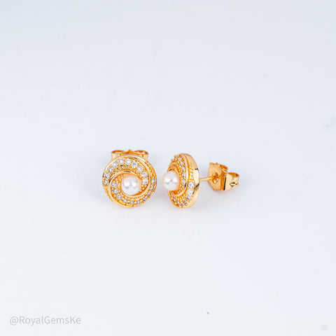 Swirl Pearl and Crystal Gold Studs