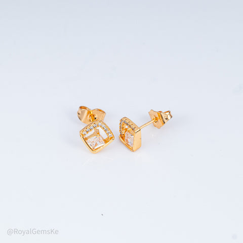 Baguette and Crystal Gold Studs