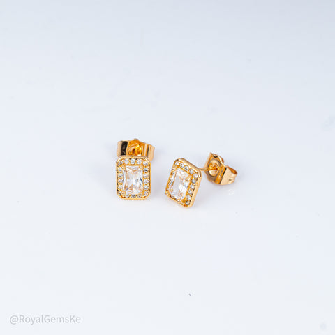 Baguette Halo Rectangular Studs