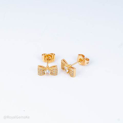 Elegant Gold Bow Pave Crystals Stud