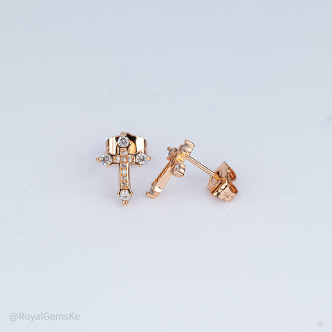 Elegant Gold Cross Diamond Studs