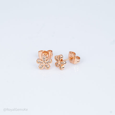 Gold Floral with Cubic Zirconia Accents Studs