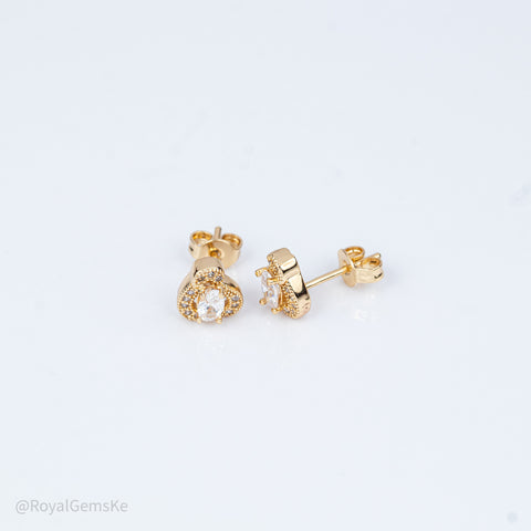 Gold Heart Cubic Zirconia Studs
