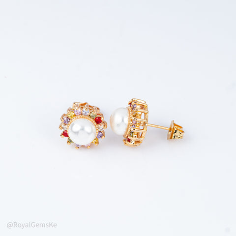 Radiant Golden Pearl Bloom Studs