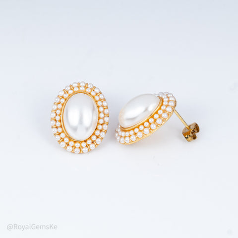 Golden Pearl Pave Studs