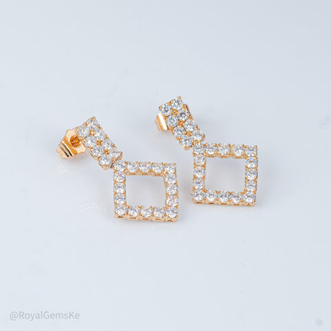 Golden Geometric Pave Dangle Earrings