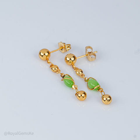 Gold Jade Dangle Earrings