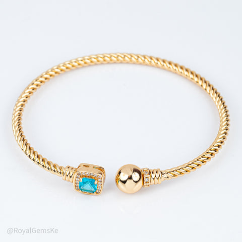 Aquamarine Halo Twist Bangle
