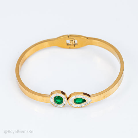 Emerald Tear-Drop & Oval Halo Bangle