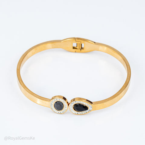 The Onyx Tear-Drop & Oval Halo Bangle