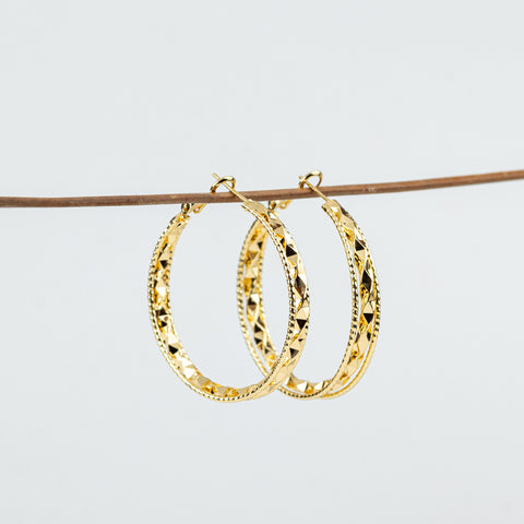 Ornate Scalloped Gold Hoops