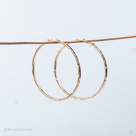Diagonal Etched Gold Hoops
