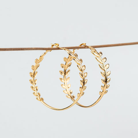 Gilded Laurel Leaf Hoops