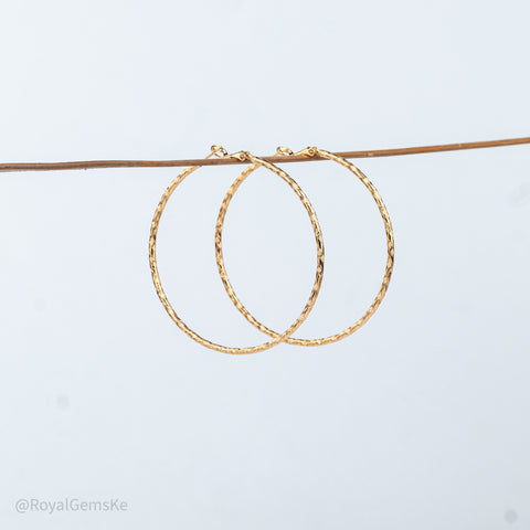 Hammered Texture Large Gold Hoops