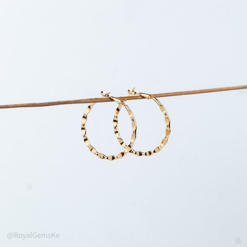 Ripple Edge Gold Hoops