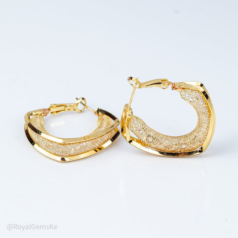 Angled Empress Woven Golden Hoops