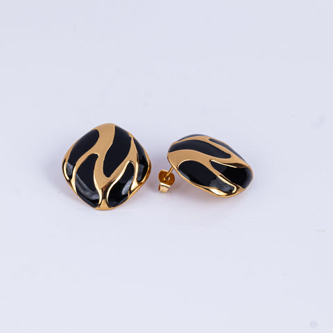 Gilded Black Enamel Earrings