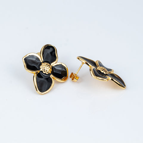 Midnight Fleur Enamel Button Earrings