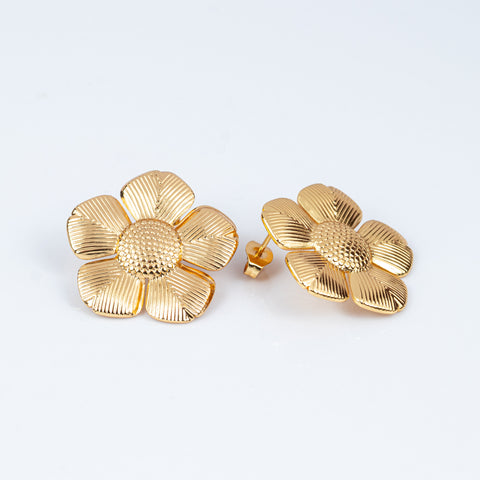 Gilded Sunflower Button Earrings