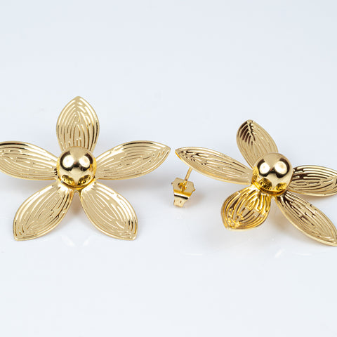 Golden Lotus Orb Button Earrings