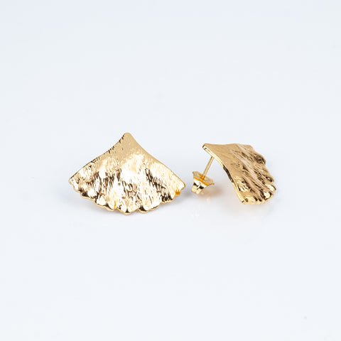 Golden Ginkgo Textured Button Earrings