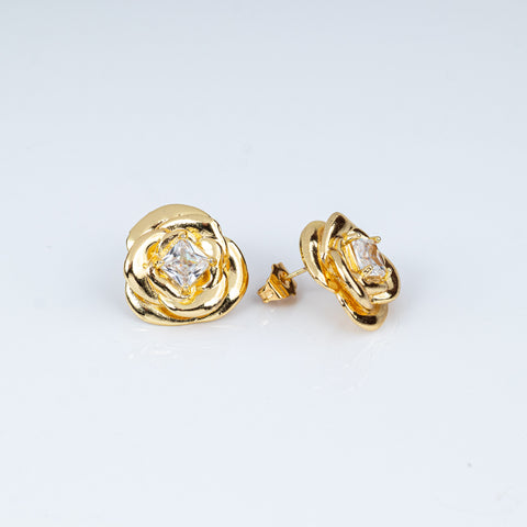 Golden Rose Solitaire Button Earrings