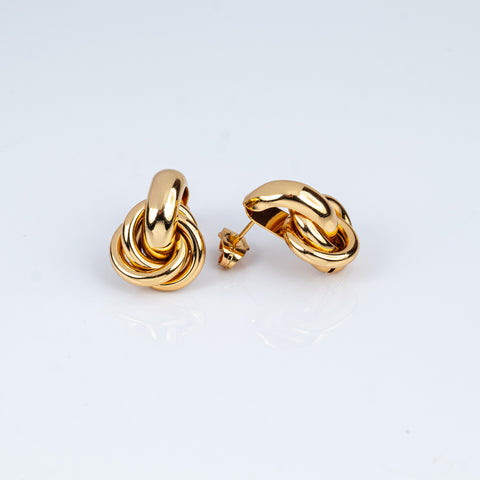 Golden Infinity Knot Button Earrings