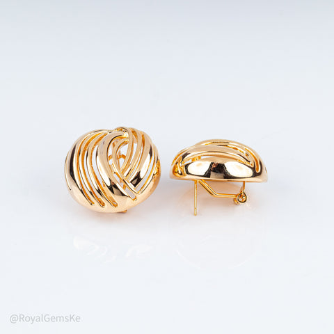 Golden Ribbed Orb Studs