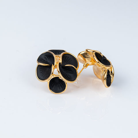 Golden Noir Blossom Sculpted Earrings