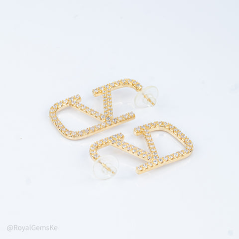 Golden Pave V-Shape Sassy Earrings