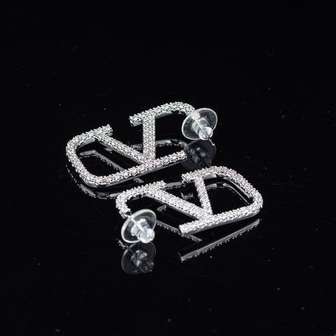 Silver Pave V-Shape Earrings