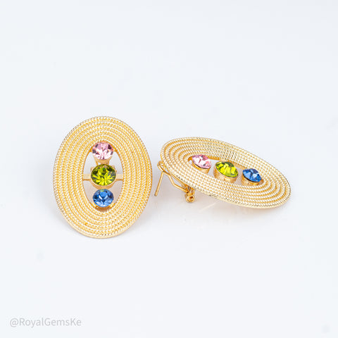 Multi-Color Stone Oval Earrings
