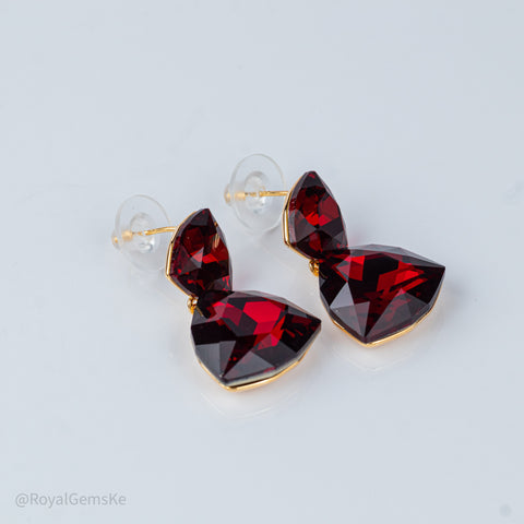 Garnet Red Crystal Dangle Earrings