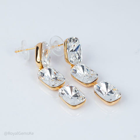 Triple Cushion Cut Crystal Dangle Earrings