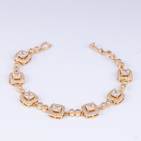 Square Halo Crystal Gold Bracelet