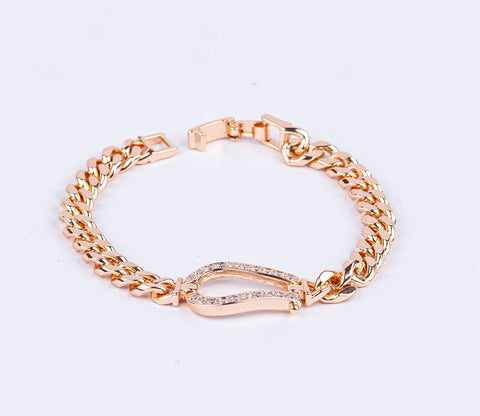 Gold-Plated Cuban Link Bracelet with Crystal-Embellished Horseshoe