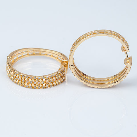 Luxe Triple-Row Pave Beaded Hoops
