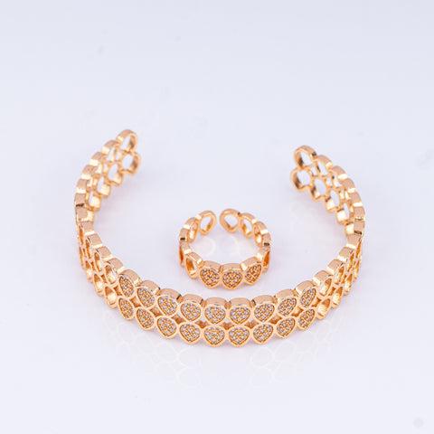 Halo Heart Gold Bangle & Ring Set