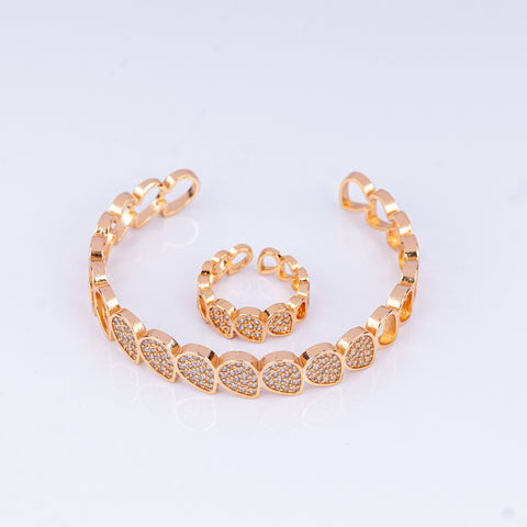 Elegant Teardrop Pave Bangle & Ring Set