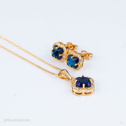 Sapphire Halo Pendant Set