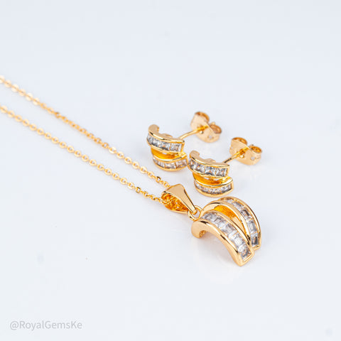 Curved Pave Channel Pendant Set