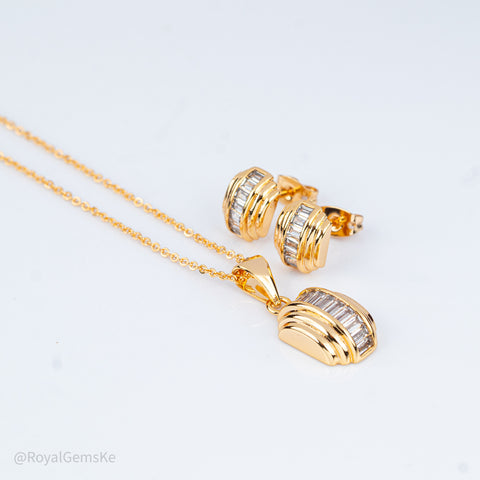 Baguette Pave Pendant Set