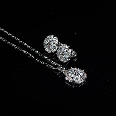 Modern Geometric Silver Crystal Statement Set