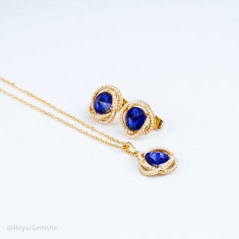 Sapphire Pearl-Halo Pendant Set